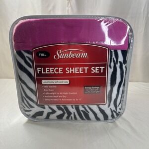 NEW Sunbeam Full Fleece Sheet Set Zebra Pink Anti-Pill Soft & Cozy Deep Pockets